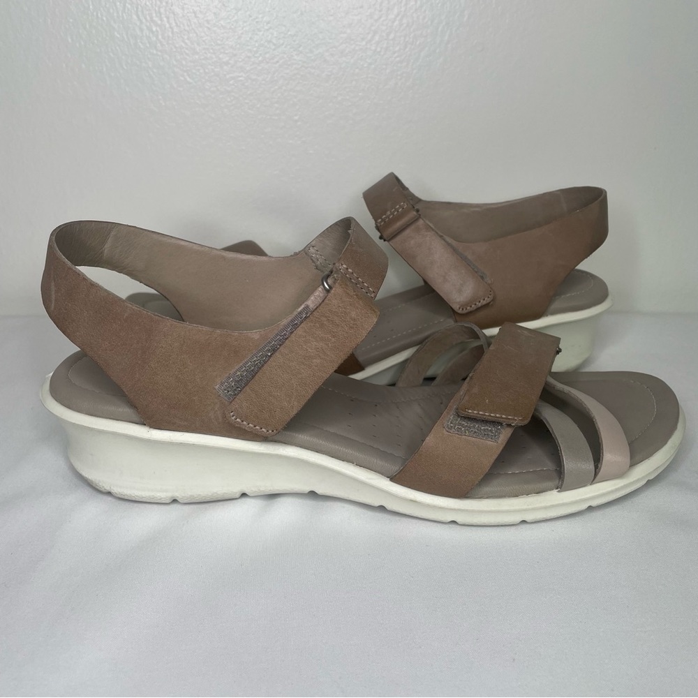 ECCO Felicia Leather Slingback Wedge Sandal Taupe Grey Womens 10 EU 41 216633